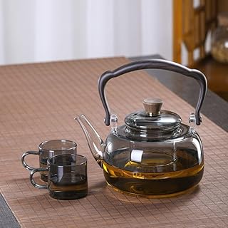 Black 1L Borosilicate Glass Teapot Stovetop safe ，Loose Leaf and Blooming Tea Maker