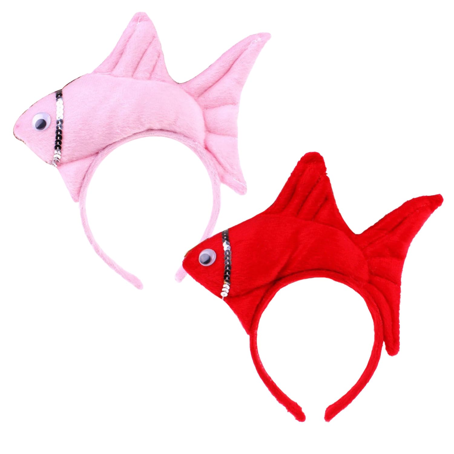 BORFUE 2pcs Fish Headbands Red Pink Plush Animal Headbands Seafood Costume Halloween Cosplay Hair Hoop for Party Dress Up Props Decor