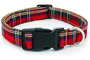 Tunkoo Christmas Plaid Dog Collar - Adjustable, Strong Buckle