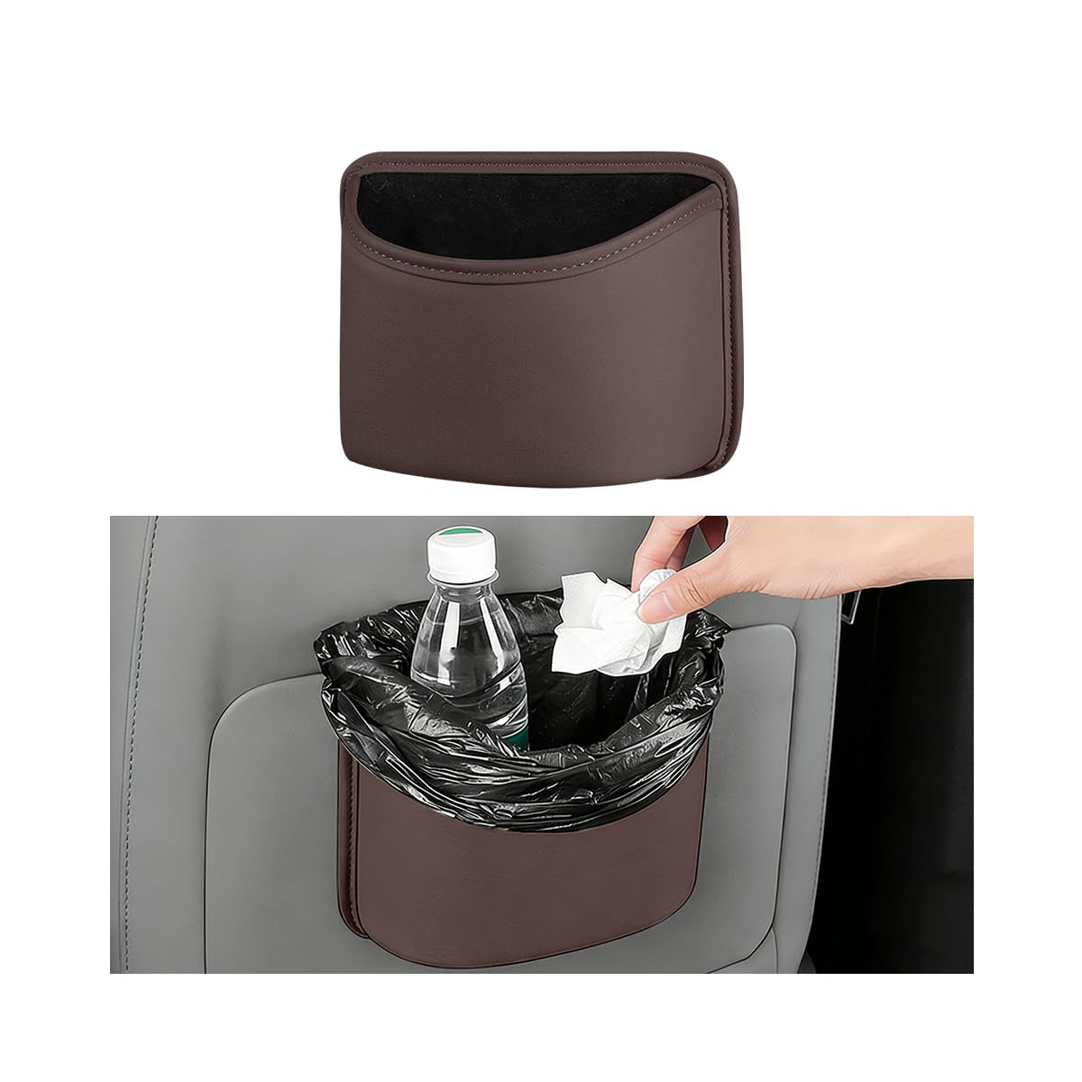 Large Car Trash Can, Clip On Vehicle Seat Side Hanging Cup Drink Holder, Automotive Interior Water Bottle Organizer Mount Accessories, Universal for SUV Sedan Truck (Brown)