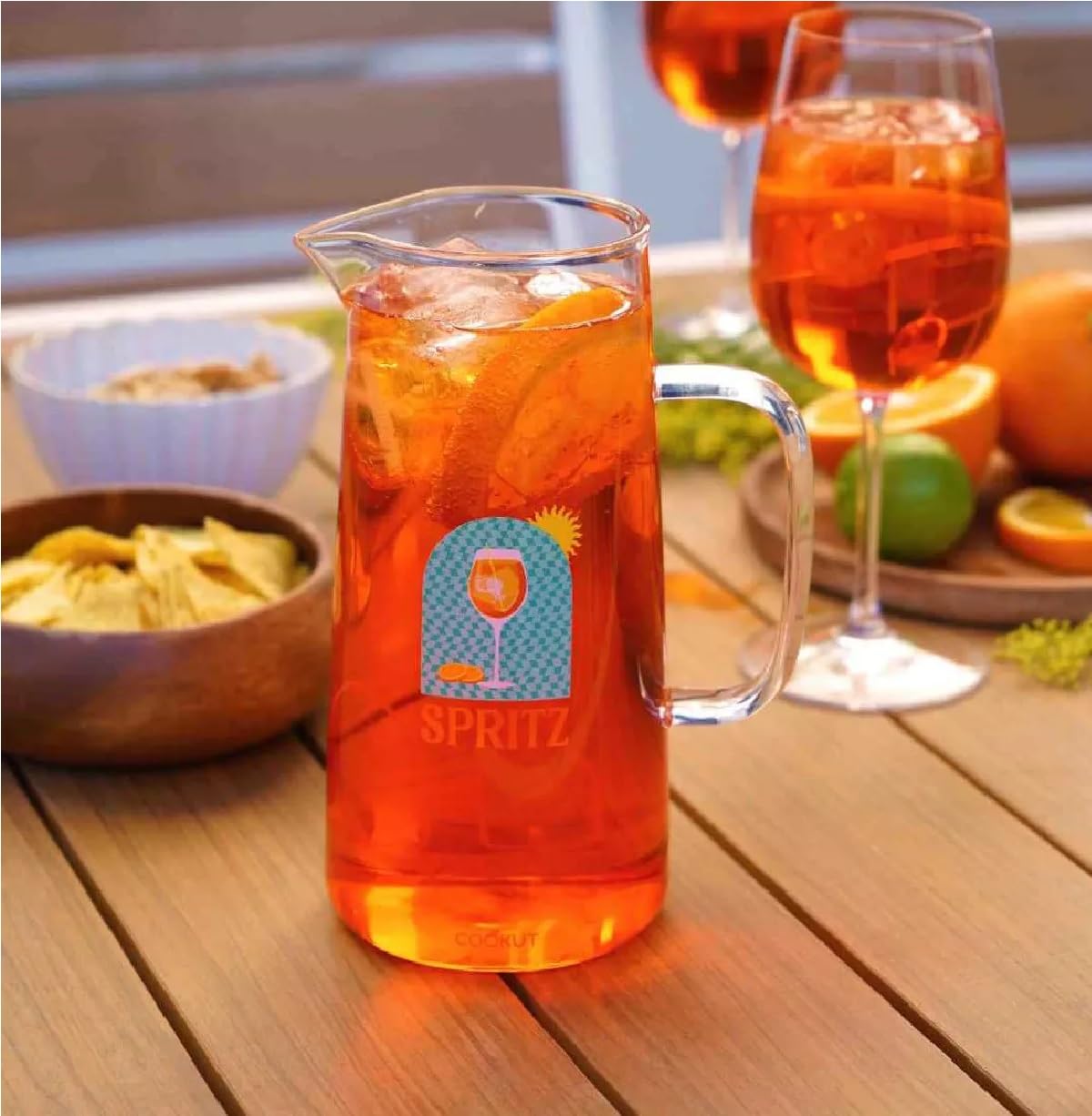 COOKUT - Caraffa spritz 1 litro trasparente e resistente alla rottura con coperchio moderno