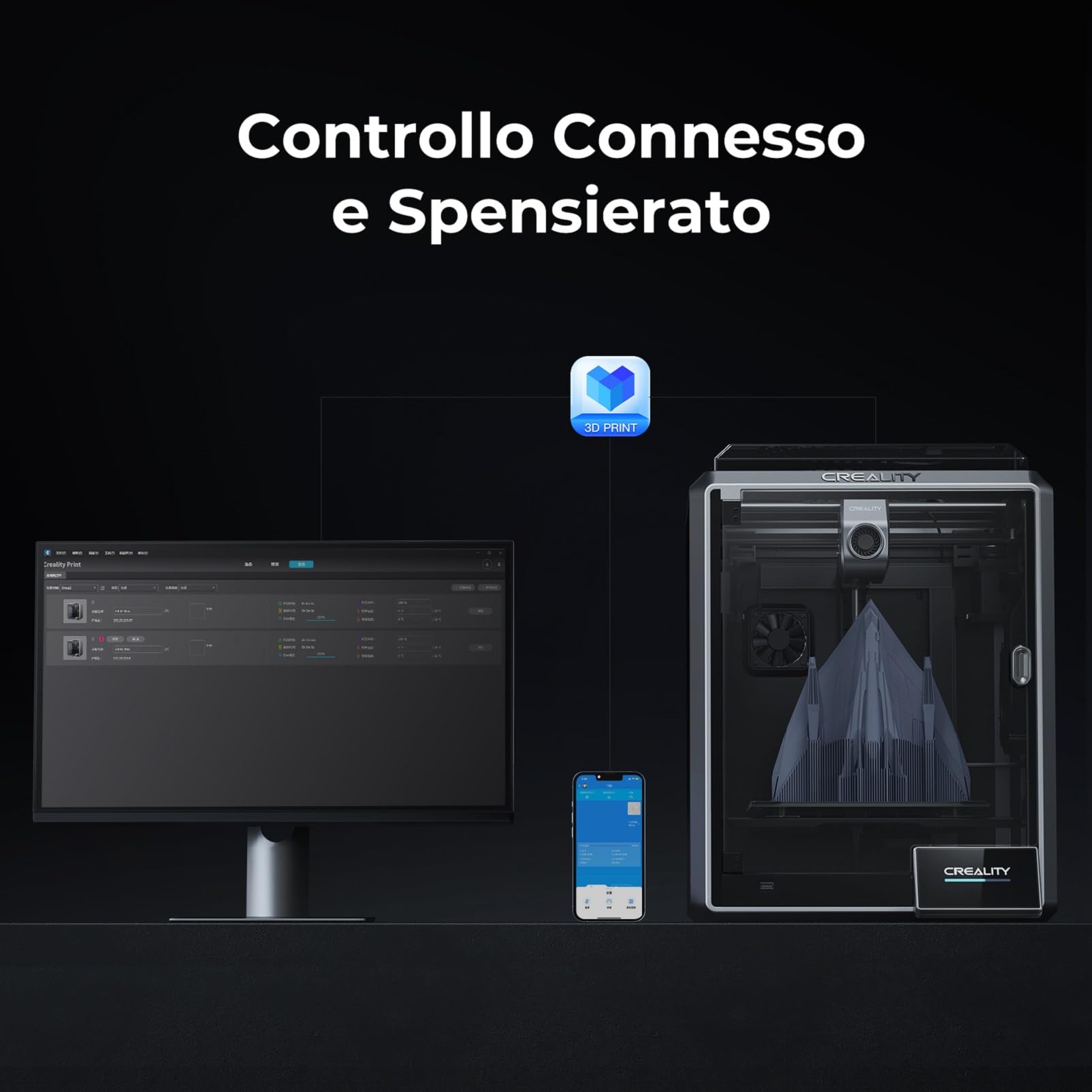Creality K1 Stampante 3D 600 mm/s ad alta velocità, Livellamento Automatico, Dettaglio Liscio di 0,1 mm Aggiornato, Raffreddatore a Doppia Ventola, Dimensioni di Stampa 8,66x8,66x9,84 po