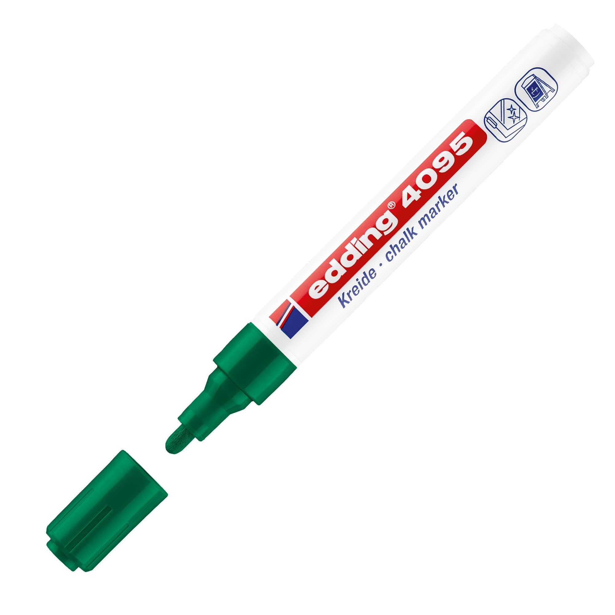 edding 4095 Kreidemarker - grün - 10 Kreidestifte - Rundspitze 2-3 mm - Kreidestift für Tafel abwischbar - zum Beschriften von Fenster, Glas, Spiegel - Tafelstift mit deckenden Farben