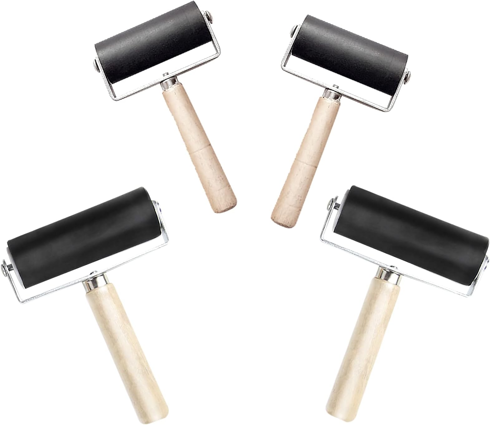 Rubber Roller, 4PCS Print Roller, Rubber Brayer, Printing Ink Print Roller, Rubber Cylinder Used for Printmaking Process, Linoleum Tile Printing (Color: Black)