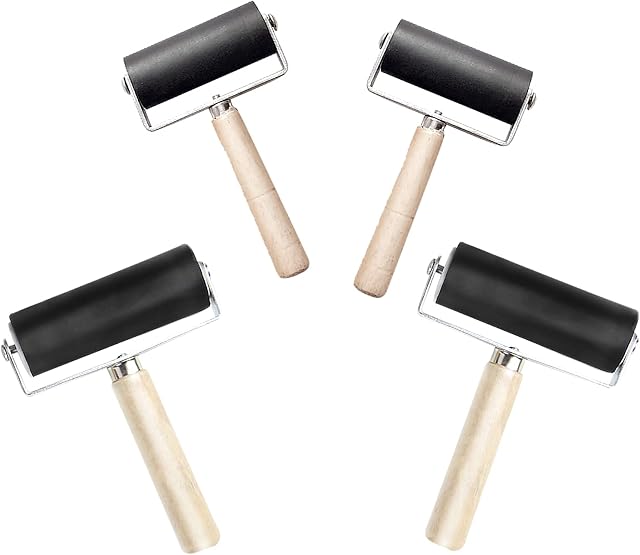 EACHPT Rubber Roller, 4PCS Print Roller, Rubber Brayer, Printing Ink Print Roller, Rubber Cylinder Used for Printmaking Process, Linoleum Tile Printing (Color: Black)