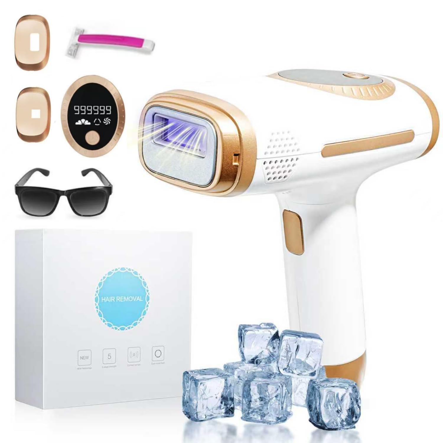 IPL Geräte Haarentfernung Laser für Frauen, 6,8 cm² Großkaliber Laser Haarentfernung mit Kühlfunktion, 3 Funktionen HR/SC/RA, 9 Energiestufen, Laser Haarentfernung für Gesicht, Bikini, Körper