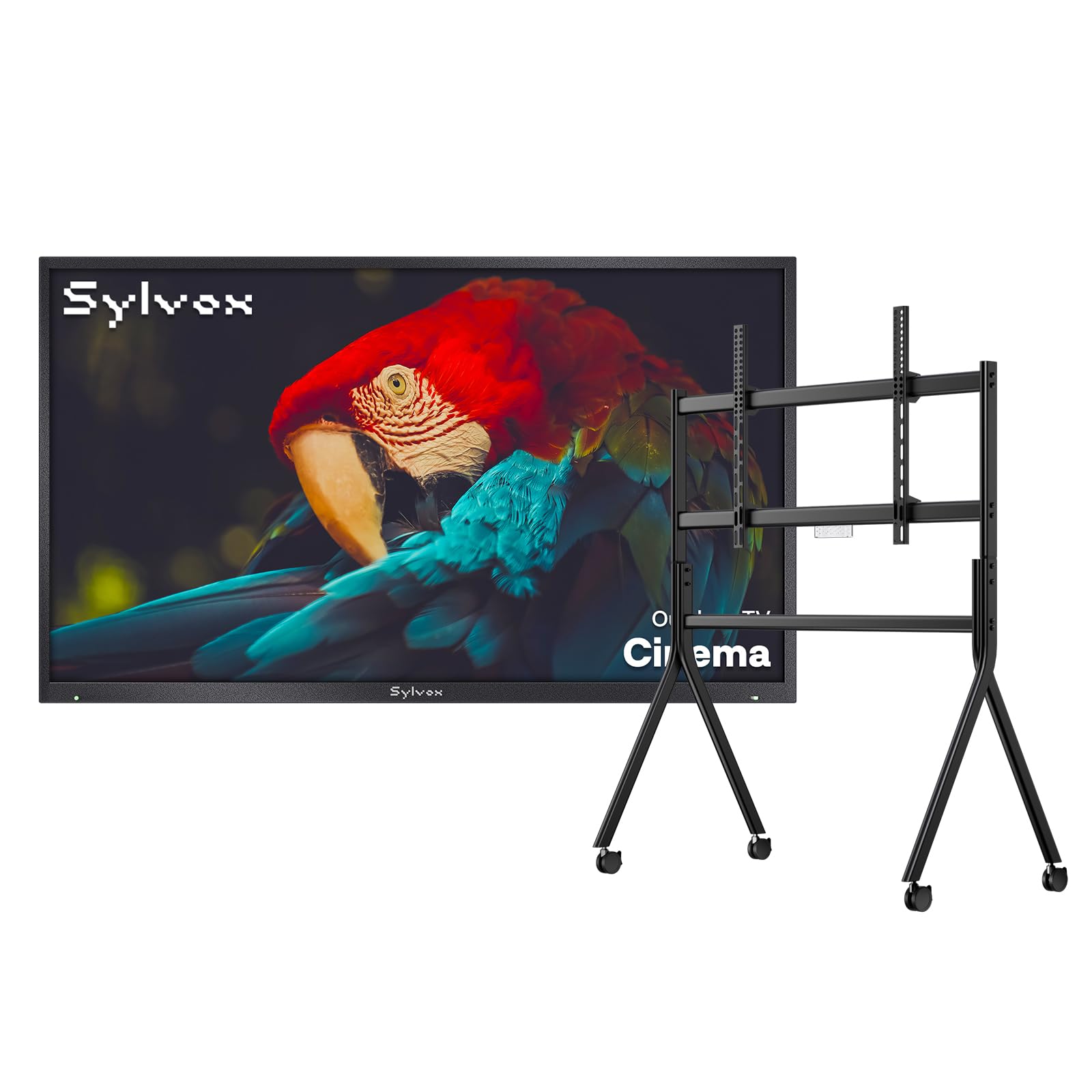 SYLVOX 75 inch Outdoor Mini-LED QLED TV with Rolling Stand 4K UHD 2000 Nits Full Sun Anti-Glare Screen