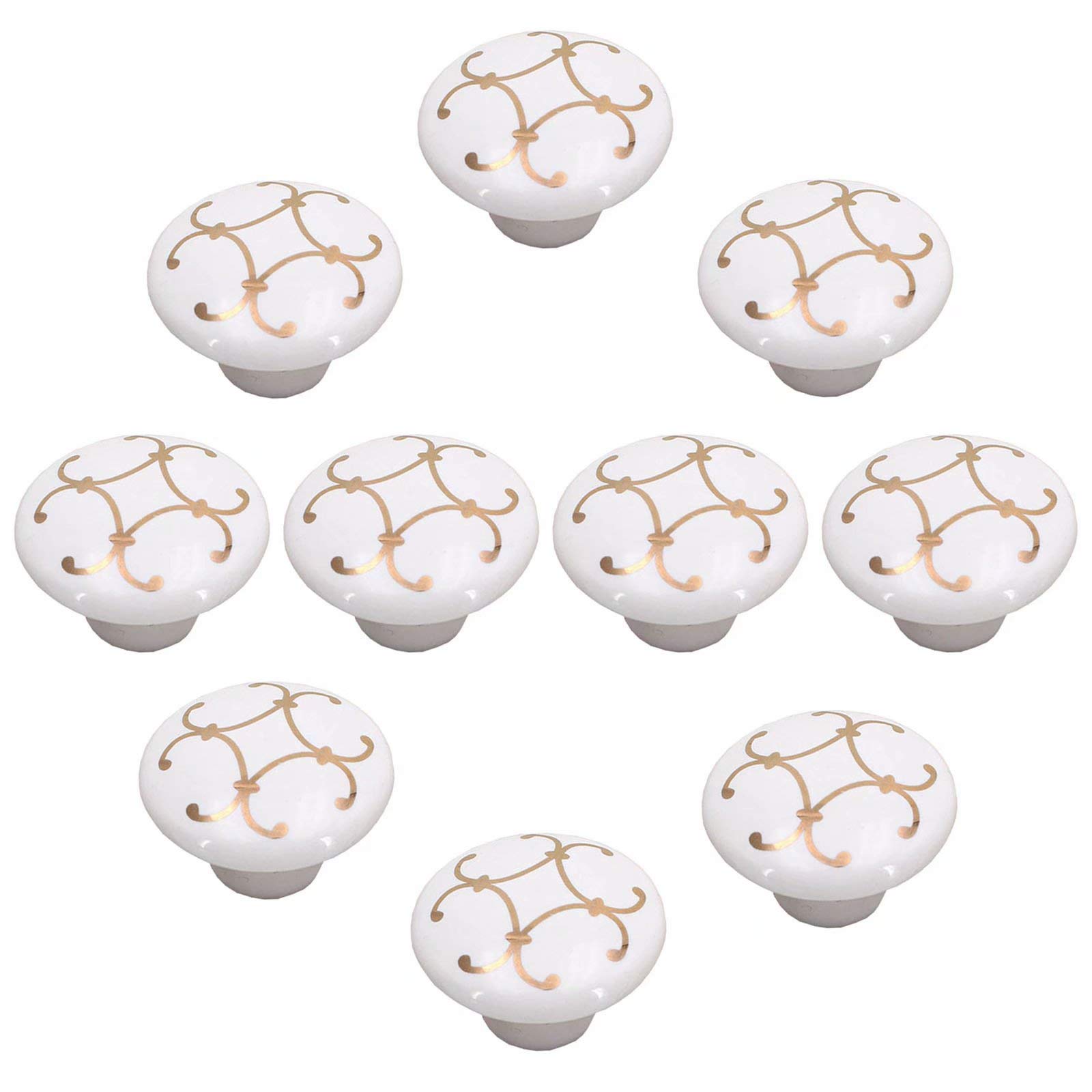 Schubladenknöpfe, Schranktürgriff, Set mit 10 französischen Flair-Keramikknöpfen mit Goldener Blume – handbemalte Blume, Retro-Design, handgefertigt, for Badezimmer, Küche, Schrank und Schrank