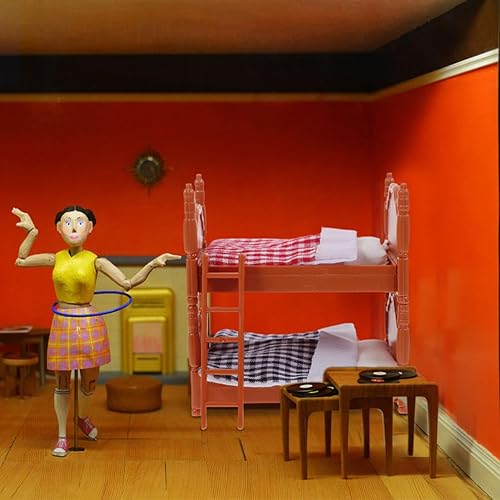 Miniatura 5 de Cama de casa de muñecas, 3 piezas, literas, muebles de casa de muñecas, a escala 1:12, muebles en miniatura para niños, litera de 4 pulgadas para