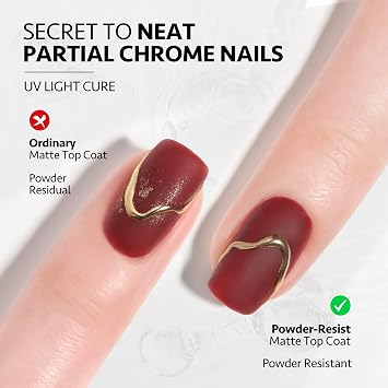 GAOY Matte Gel Top Coat, 16ml Powder-Resist Matte Finish for Detail Chrome Powder Painting Long Lasting UV Gel Nail Art DIY