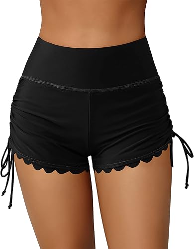 ATTRACO - Pantalones cortos de natación para mujer, de cintura alta, traje de baño, pantalones cortos de baño, pantalones cortos de tabla de surf