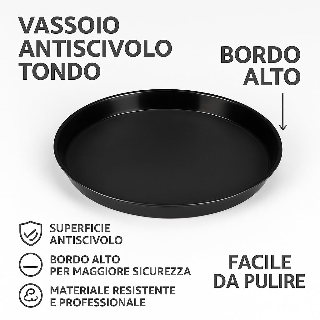 Vassoio Antiscivolo Tondo con Bordo Alto – Resistente, Professionale e Lavabile – Ideale per Bar, Ristoranti, Catering e Uso Domestico Cm 32 (6)