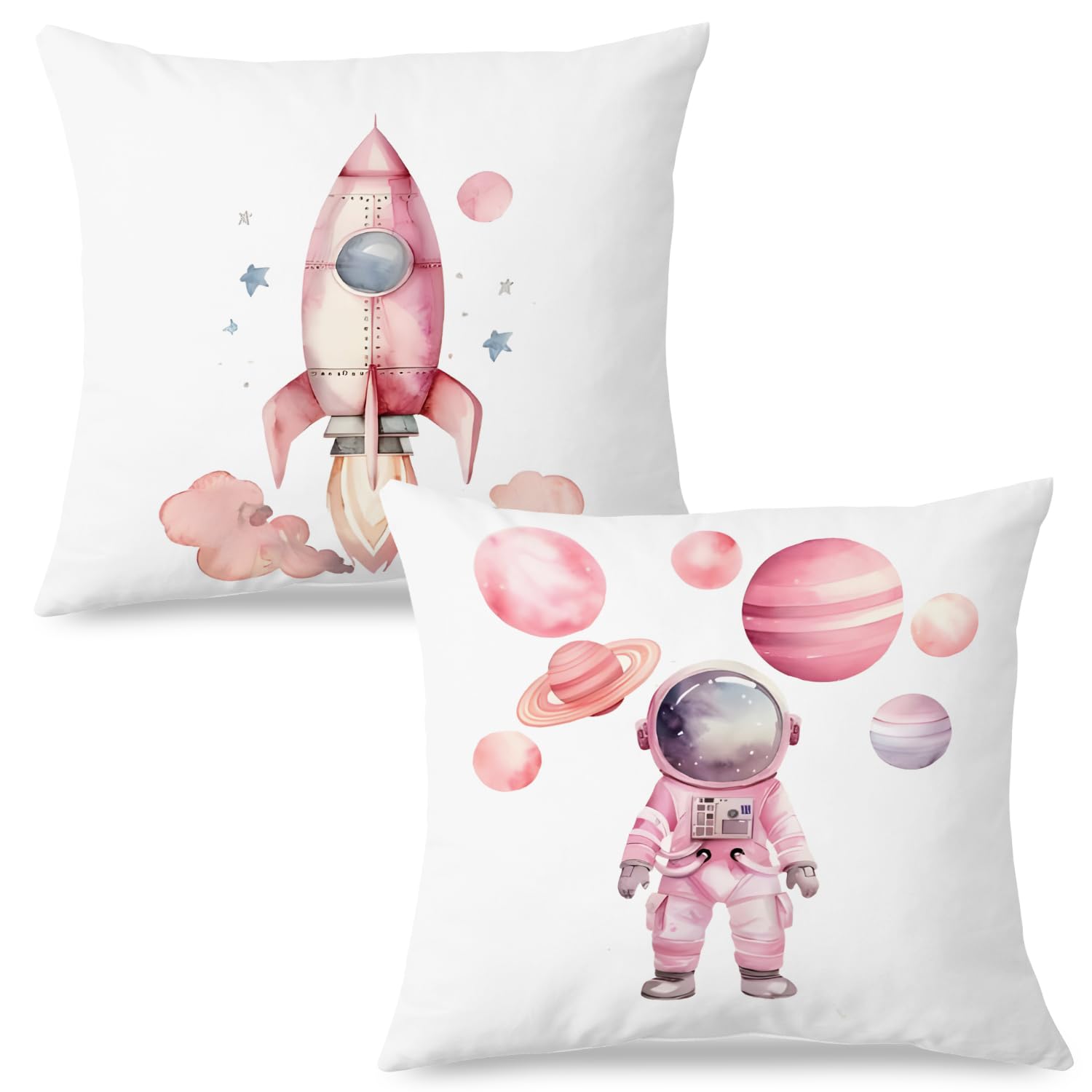 ignytiger Pink Space Nursery Decor Pillow Covers 18x18 Set of 2 Kids Space Room Bedroom Decor for Boys