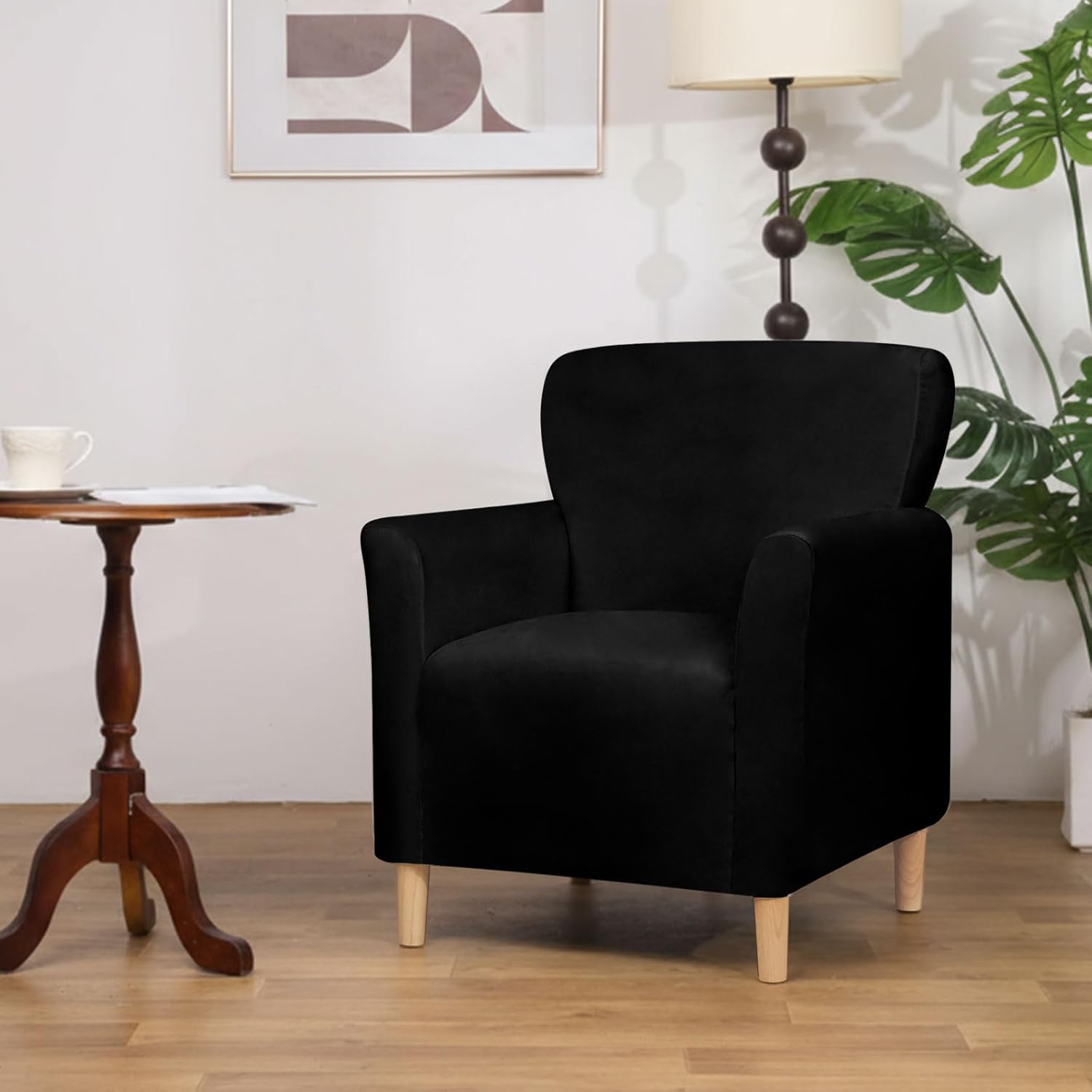 NICEEC Spandex Stretch Accent Chair Covers Armchair Super Soft Modern Banquet Arm Chair Cover Water Repellent Mid Century Armchair Slipcovers Furniture Protector for Living Room Office Reading(Black)