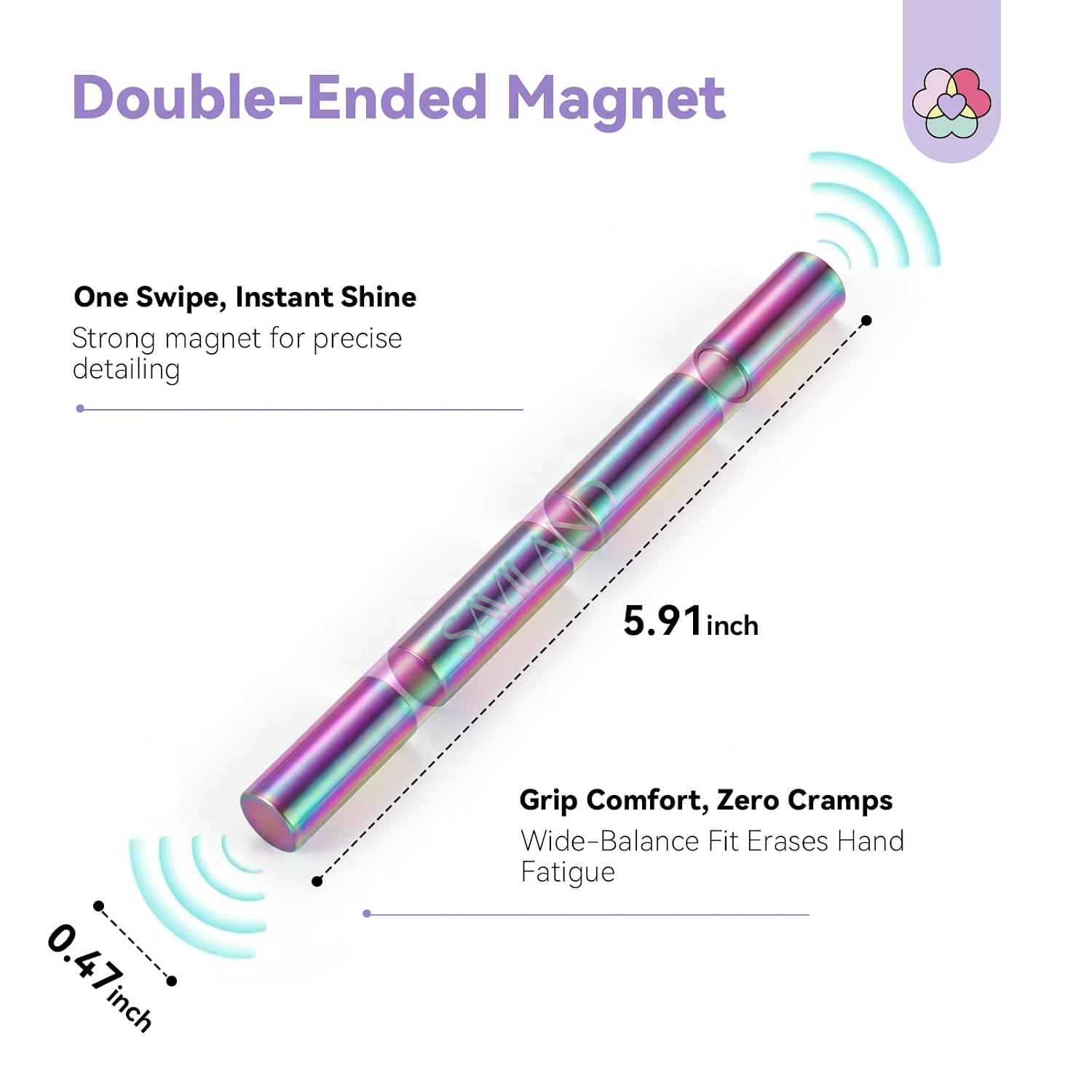 SAVILAND Ultra-Strong Cat Eye Magnet: 5X Stronger Holographic Cateye Nail Magnet with Heart-Shaped Magnets Sturdy Dual-Ended Nail Magnetic for Cat Eye Gel Polish Nail Art DIY Home Salon