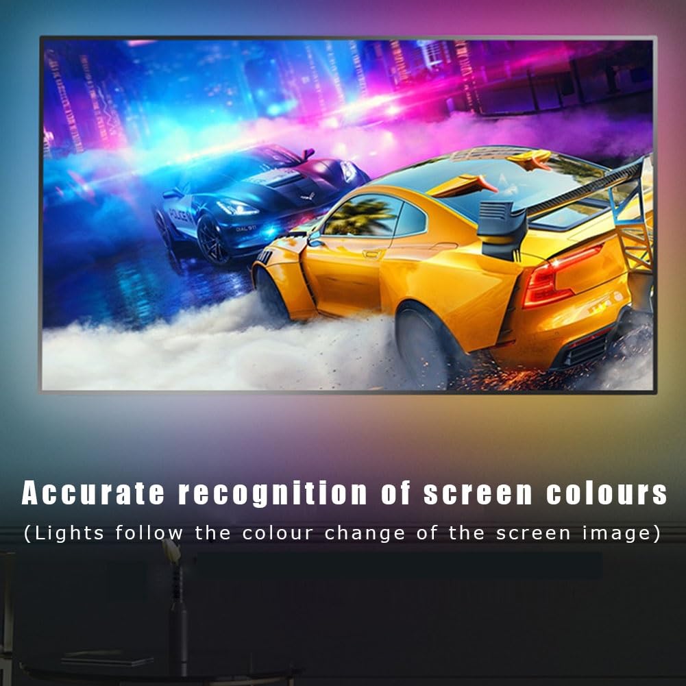 Striscia LED RGB da 5m,Striscia LED for TV,Suono e luce HDMI,Striscia illuminazione ambientale for computer con sincronizzazione immagine schermo,Striscia LED indirizzabile con controllo APP Bluetooth