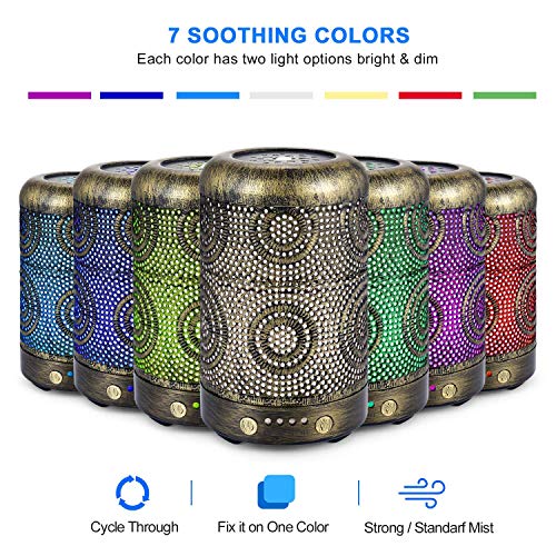 SALKING Aroma Diffuser, 100ml Metall Aromatherapie Raumduft Diffusor ätherische Öle, Duftöl Raumbefeuchter Elektrisch Duftlampe, 7 Farbe Licht Vintage Gold für Büro Zuhause Yoga