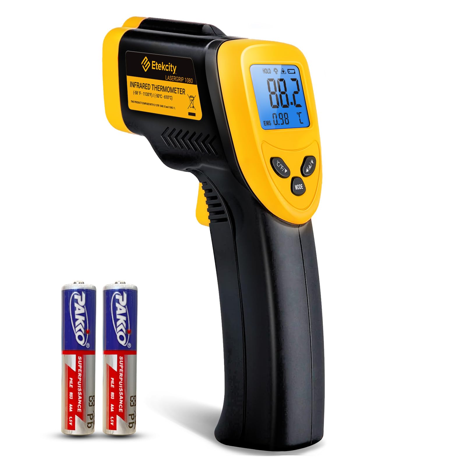 Etekcity Termómetro infrarrojo -50 a +610 °C pirómetro digital sin contacto medidor de temperatura LCD