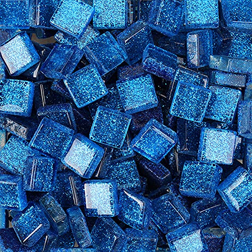 200g Glitzer Mosaiksteine aus Glas, 1x1cm Quadratische Kristall Mosaikfliesen für Kunst Bastel Deko(Azurblau)