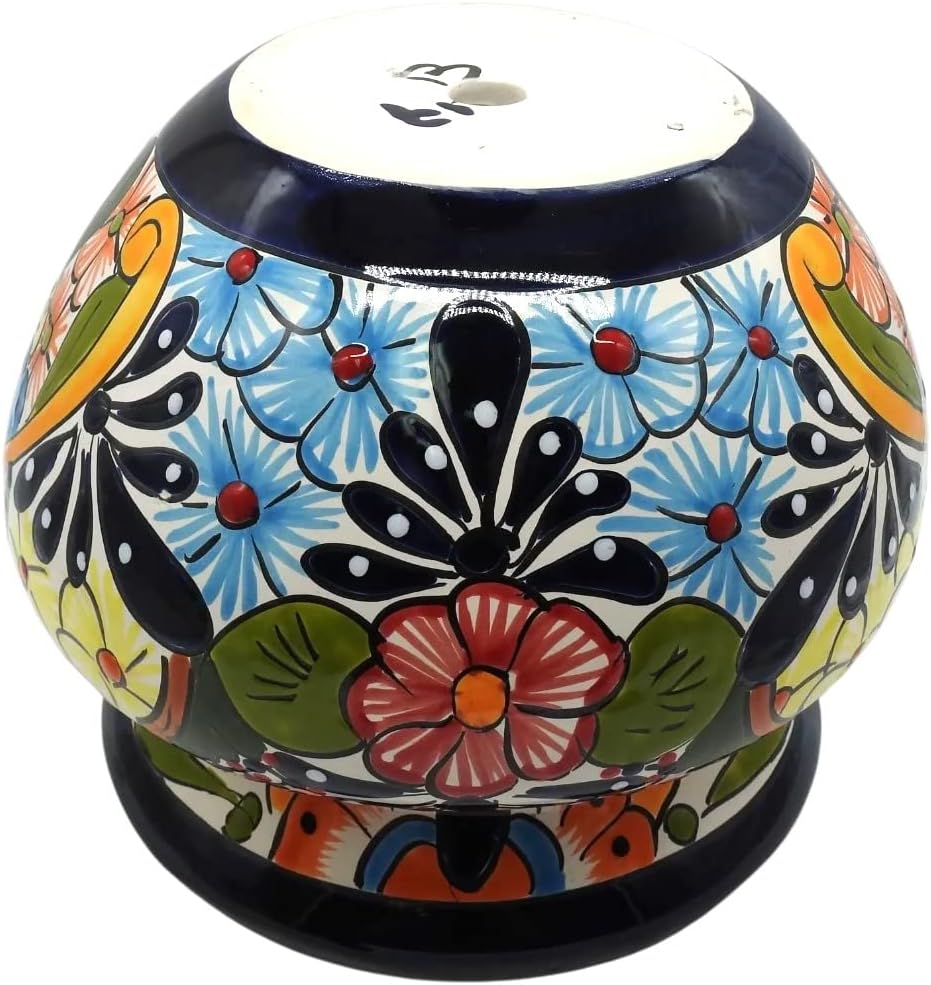 Michoacana Planter Small Hand Painted Pot Indoor Outdoor Multi Colored Glazed Puebla