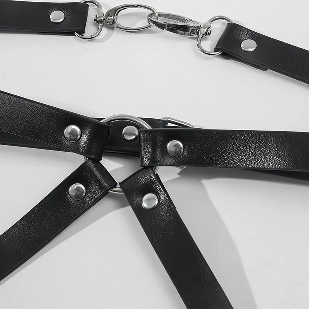 Harnais de corps punk pour femme - Lingerie de jambe - Jarretières - Vague - Accessoire de carnaval-Noir