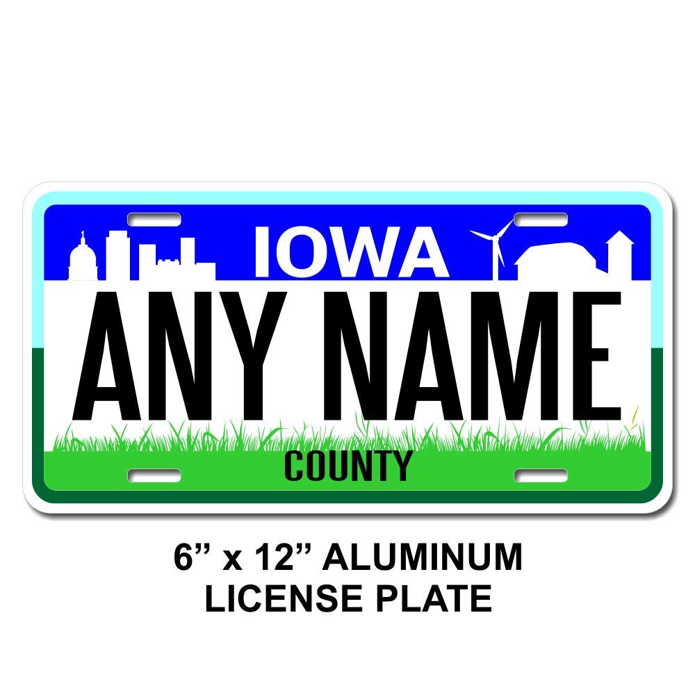 TEAMLOGO Personalized Iowa License Plate - Sizes for Kid's Bikes, Cars, Trucks, Cart, Key Rings Version 2 (3" X 6" Aluminum License Plate)