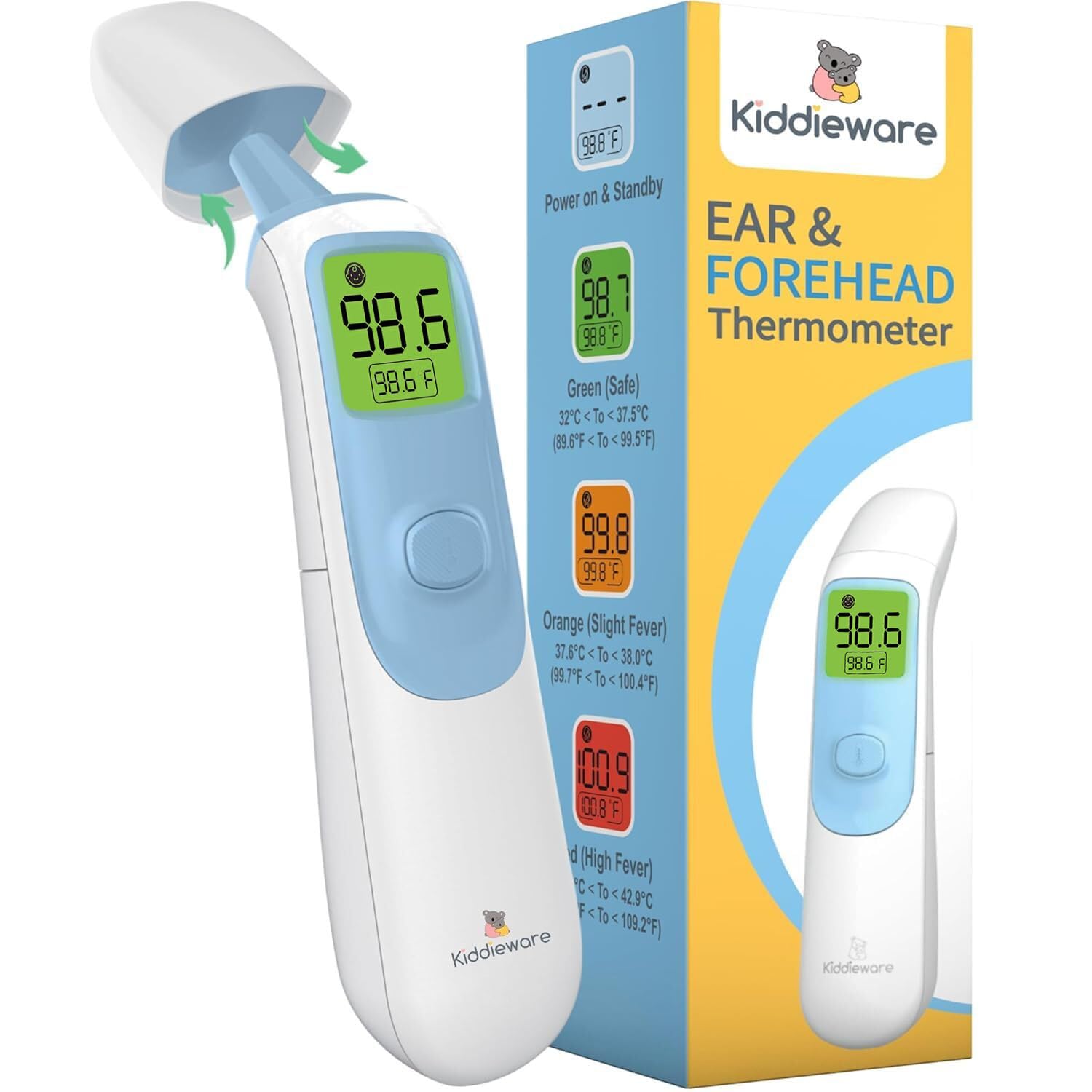 Kiddieware Ear and Forehead Baby Thermometer for Infants to Adults Termometro Digital Baby Stuff Instant Read Ear Thermometer for Kids or Touchless