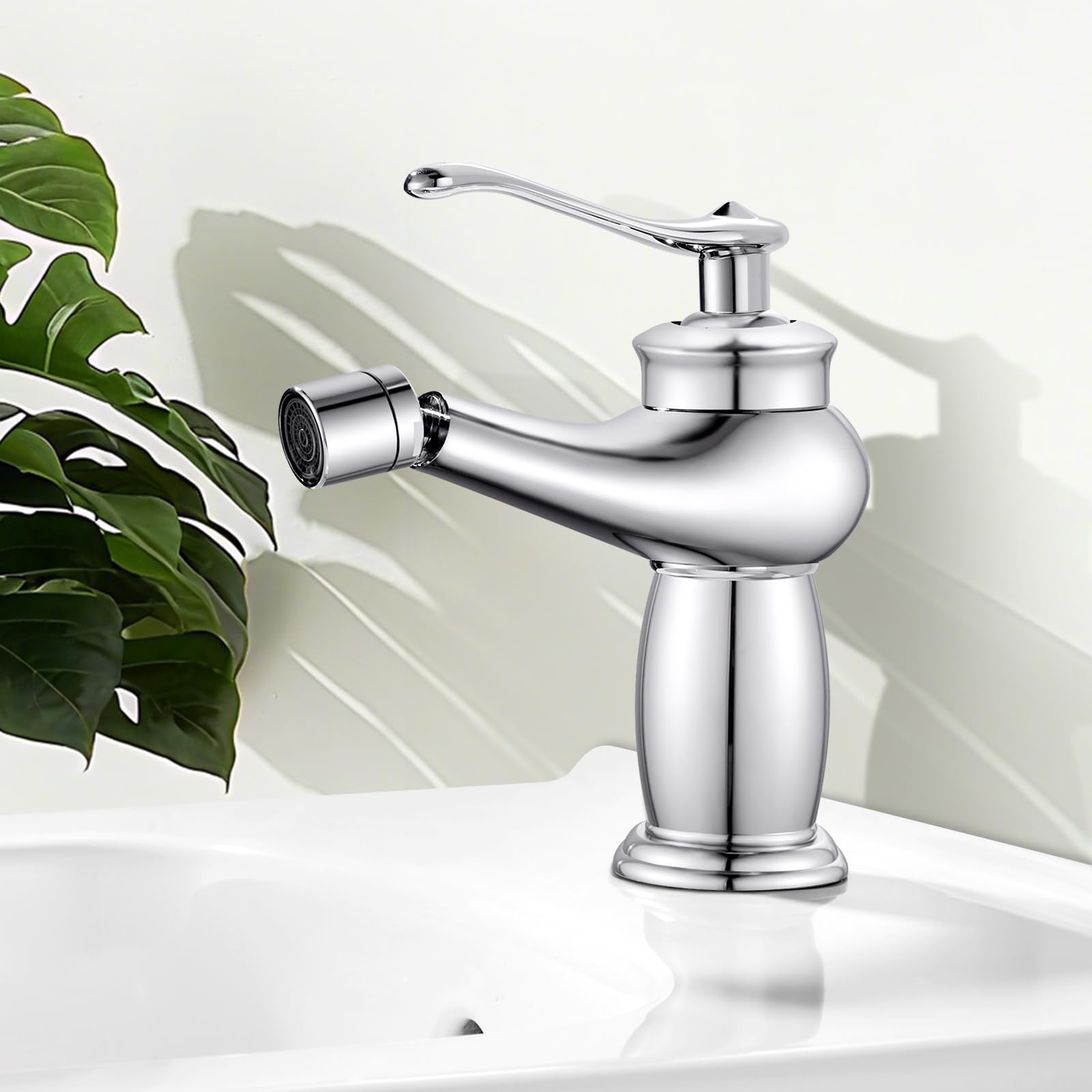 Grifo Bidet Cromo, Grifo Monomando Lavabo Mezclador de Baño con Pitorro Giratorio, G3/8