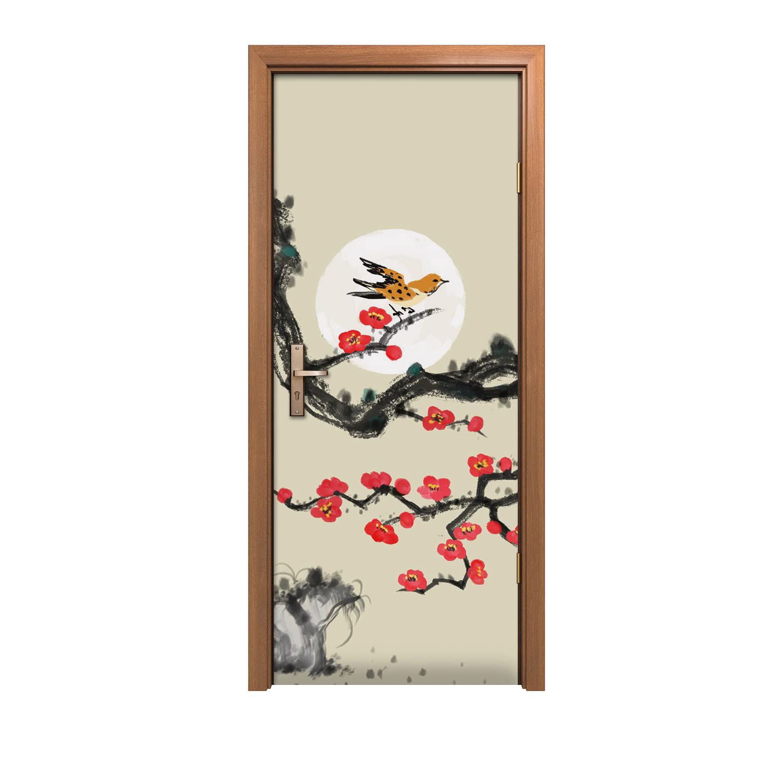 Autocollant de porte occultant et lavable 80x200cm motif oiseau nature