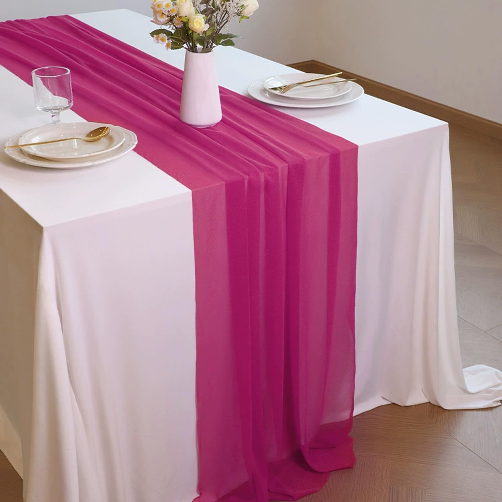 Camino de mesa de gasa rojo rosa suave y cómodo para decoración de bodas, fiestas, bautizos, vacaciones, despedidas de soltera, cocina, fiestas de cumpleaños, 12 paquetes (75 x 300 cm)