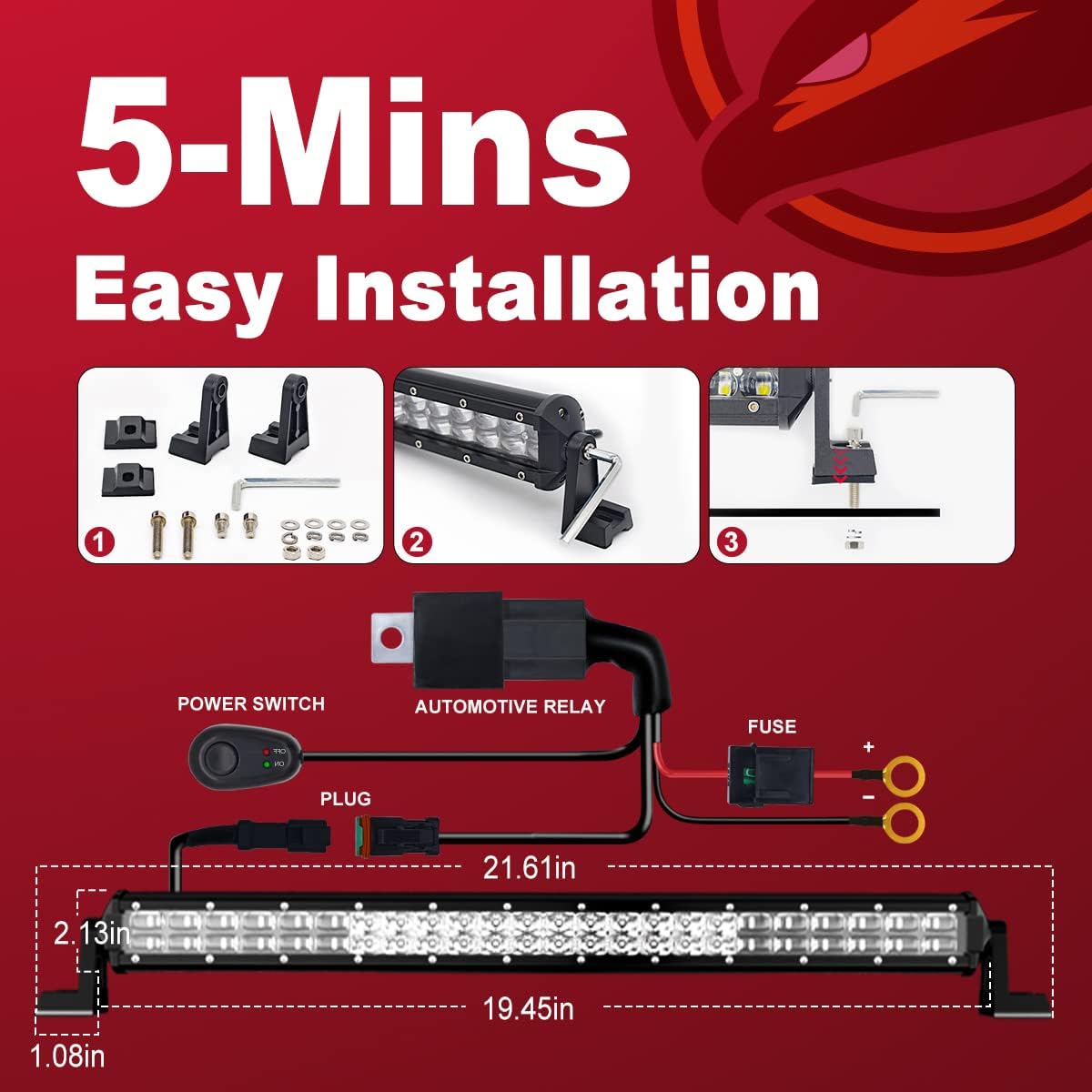 Firehawk LED Light Bar 20 Inch 50,000LM, 2026 New Japanese L-A-B Chips, Spot Flood Combo Beam, Driving Off Road Fog Work for Truck Pickup ATV UTV SUV Cart IP68 Waterproof with 12V Wiring Harness kit