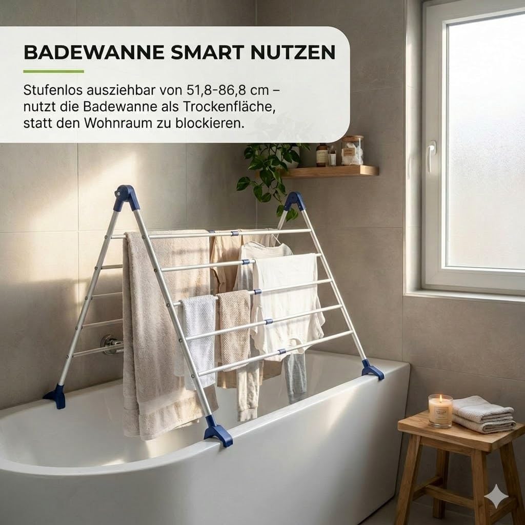 Gardissimo Metall Wäschetrockner Tumby XL für Badewanne | Ausziehbar, Klappbar, Stabil