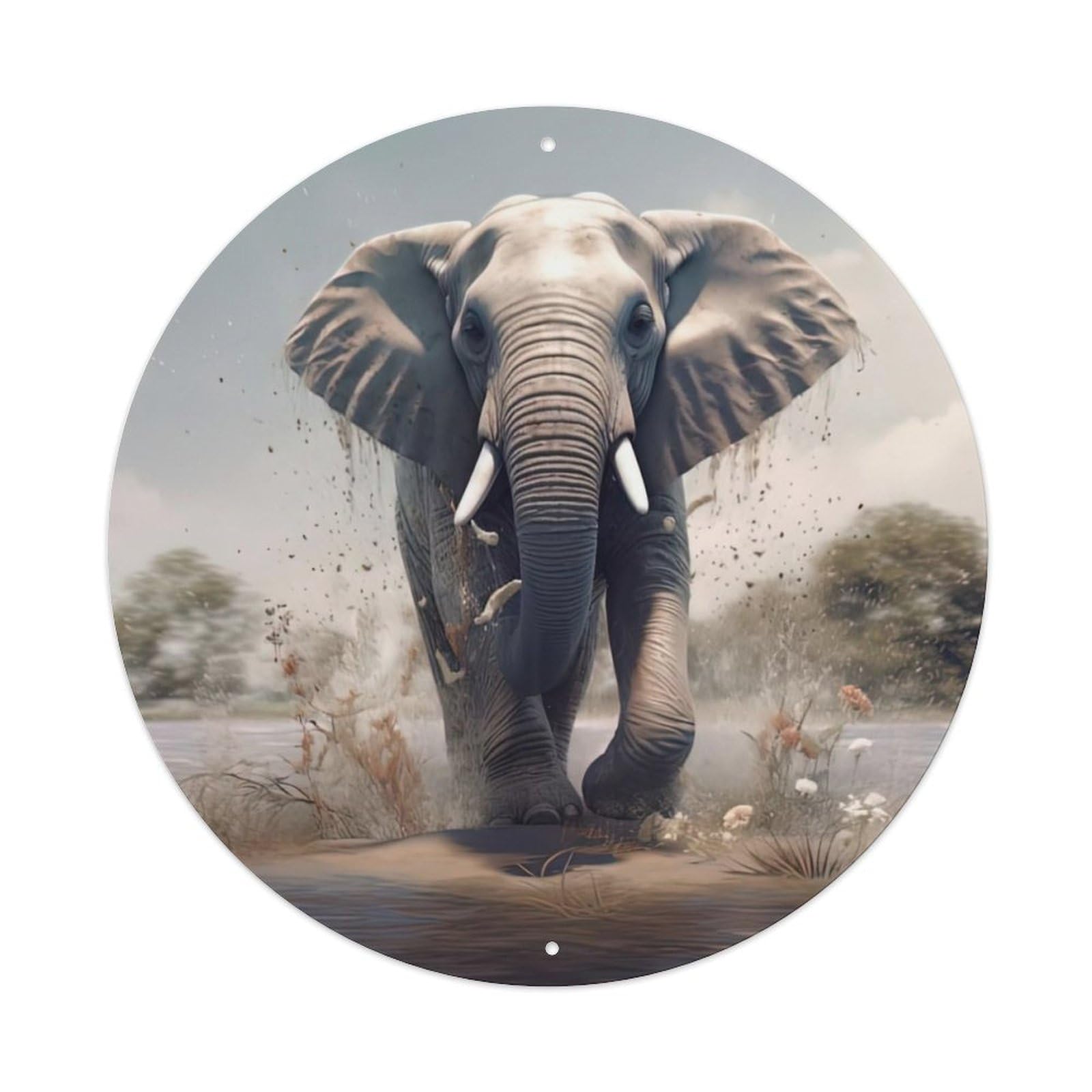 Animal Artwork Galloping Elephant Vintage Metal Tin Sign Plaque Wall Decor for Cafe, Club Bar, Office, Garden Metal Poster 8x8Inch