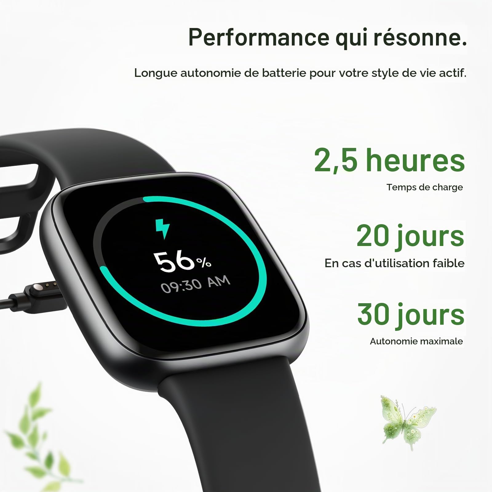 Montre Connectée Homme 1.85" AMOLED 3ATM Etanche Smartwatch Femme avec Appel, Voix de l'IA, pour Samsung iPhone Android, Moniteur de Sommeil/SpO2/Fréquence Cardiaque 110 Sport Calories Podometre