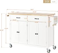 Vista 95 de LUMISOL Carrito de isla de cocina con ruedas de bloqueo con 2 cajones y 4 gabinetes, isla de cocina rodante con estantes ajustables, mesa de madera