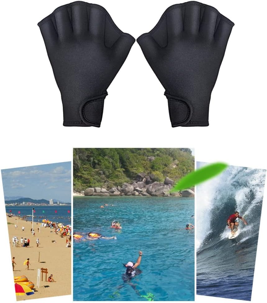 Aquatic Gloves,Swimming Webbed Gloves,Swimming Training Webbed Swim Gloves Aqua Flippers Gloves for Men Women Adult Children Aquatic Fitness Water Training Black (L) : Sports & Outdoors