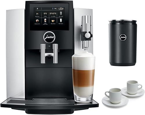 Miniatura 1 de Jura Paquete de máquina de café automática S8 Moonlight Silver con control frío Jura Capresso 1 litro negro y juego de tazas y platillos de cerámica