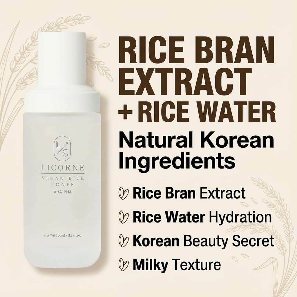 LICORNE Vegan Rice Toner, Daily Exfoliating Face Toner for Glass Skin, AHA/PHA & Rice Water for Uneven Texture & Pores, Gentle Resurfacing & Hydrating Essence Water, 3.38 fl oz - Image 2