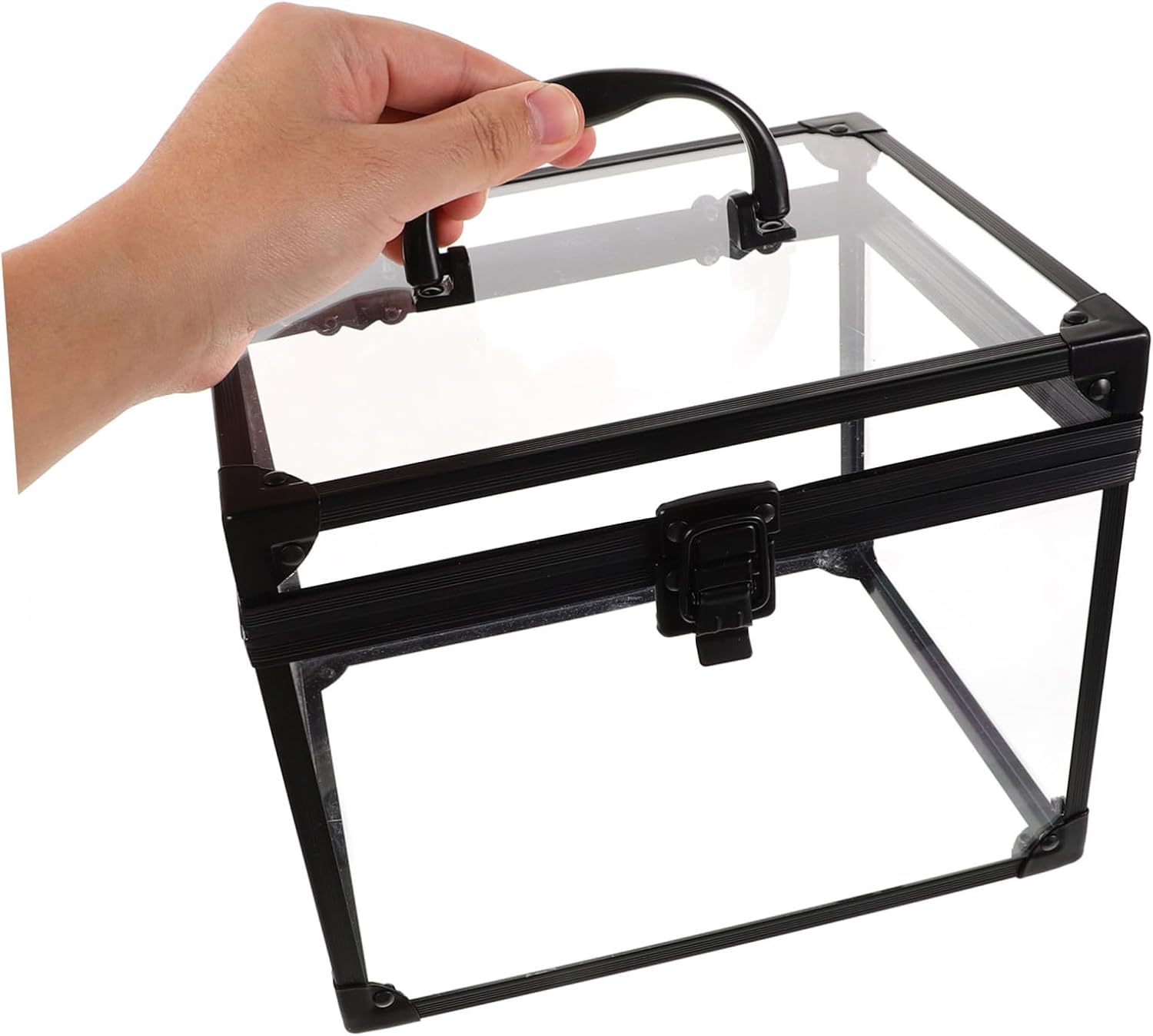 CALLARON Clear Makeup Train Case Jewelry Box Lockable Transparent Cosmetic Organizer for Vanity Bathroom Travel Capacity Storage for Makeup Accessories
