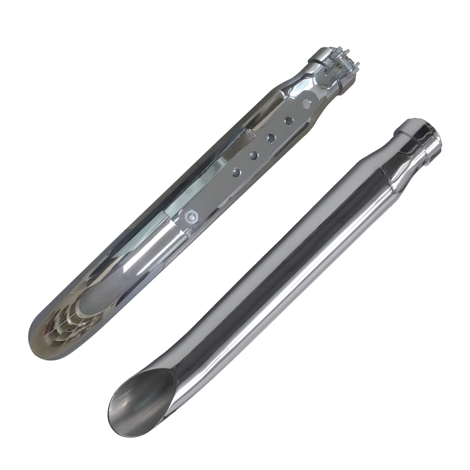 Photo 1 of D1M Universal Stainless Steel Muffler Exhaust Pipe 1 Pair Motorcycles Slash Cut Exhaust Muffler Pipe for 1-3/8", 1-1/2", 1-5/8" and 1-3/4" Chopper Cafe Racer Loud (2Pcs)(Extra Heat Insulation Wrap) Chrome