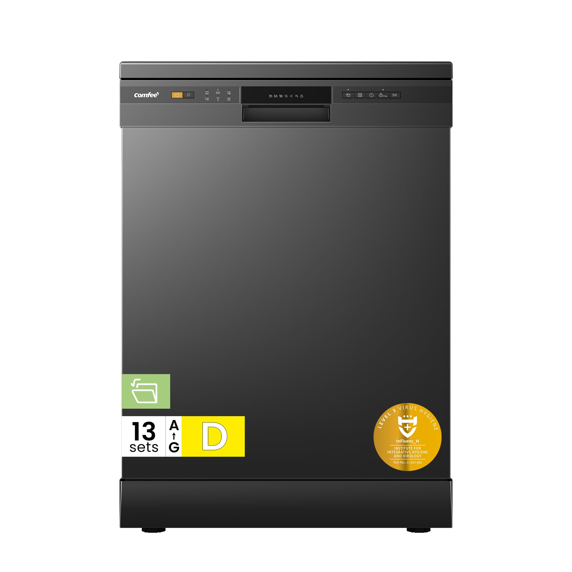 COMFEE' Dishwasher Freestanding, 13 Place Settings, 60cm, Black