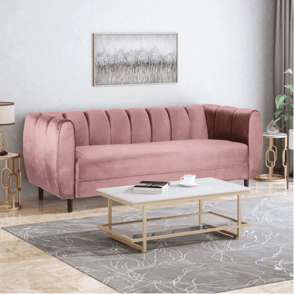 Diana 3 Seater Sofas for Living Room Pink | Premium Fabric Sofa Set 3 Seat | Modern 3 Seater Sofa Couch with 2 Cushions for Bedroom Office Festival Gifts