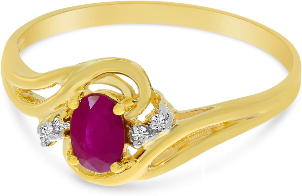 10k Yellow Gold Oval Ruby And Diamond Ring