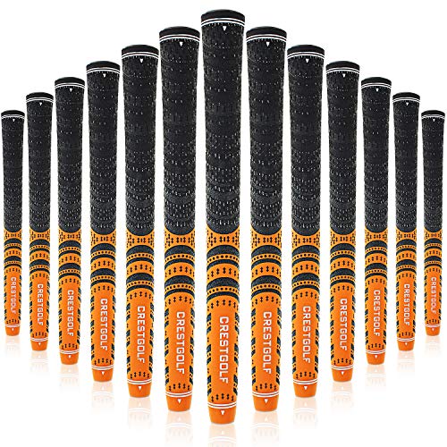CRESTGOLF Juego de 13 empuñaduras de Golf multicompuesto actualizado para Palos de Golf, más Antideslizante, tecnología de Hilo de algodón ecológico, (Naranja estándar) Cover