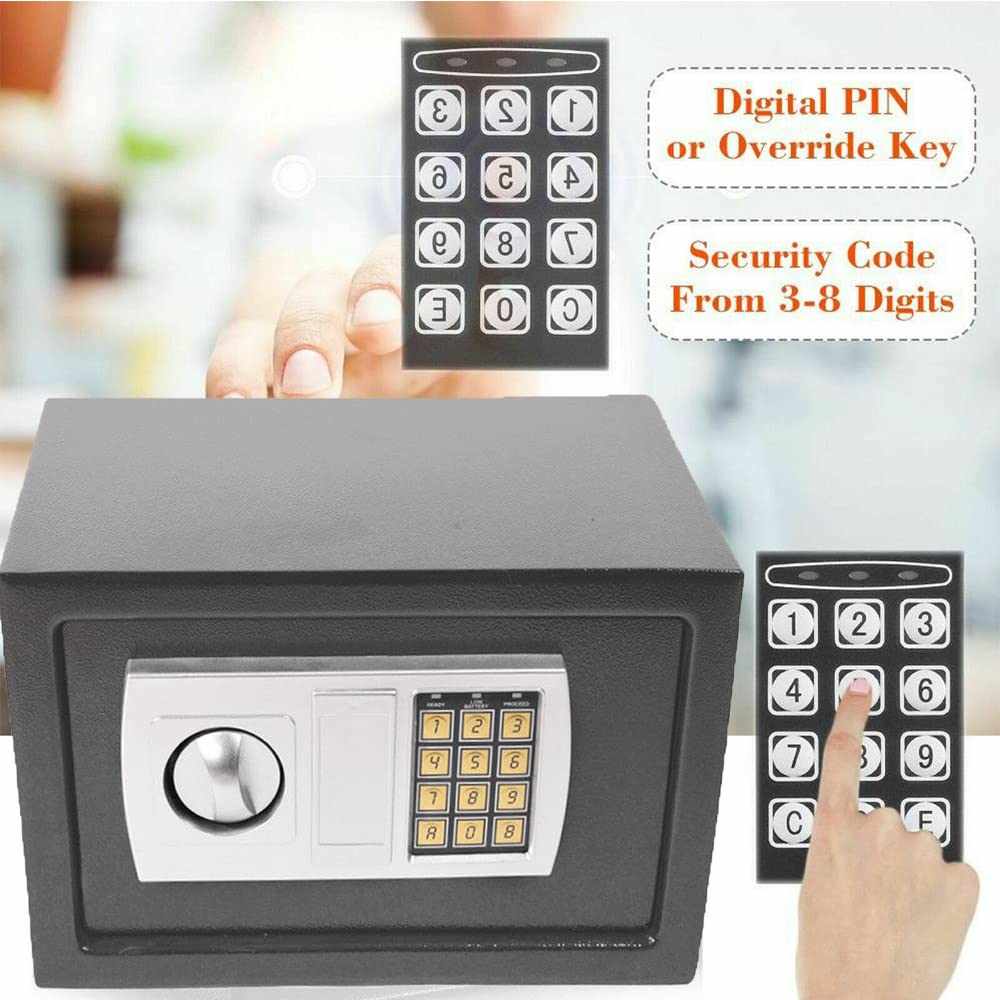 Coffre Fort à Code, Coffre Fort avec Serrure Électronique, Coffre-Fort à Code, Coffre-Fort en Acier avec 2 Clés de Bureau à Domicile pour Ranger l'Argent et les Bijoux les Pistolets, 8,5L, Gris