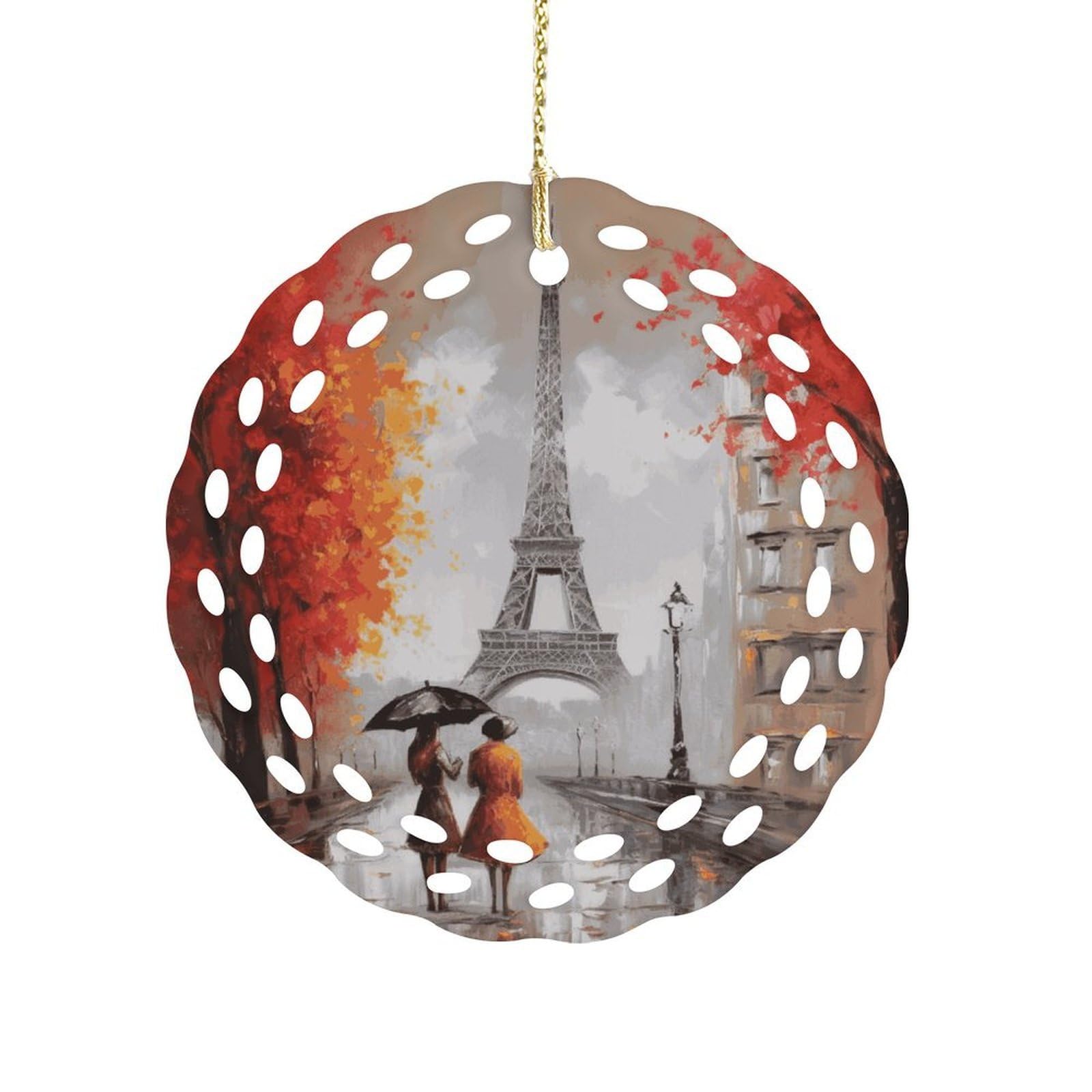 Fodpand Women's Style Eiffel Tower Paris Painting Ceramic Ornament For Home Decor 3.2" Round Tree Decoration Christmas Ornaments For Men Double-Sided Design