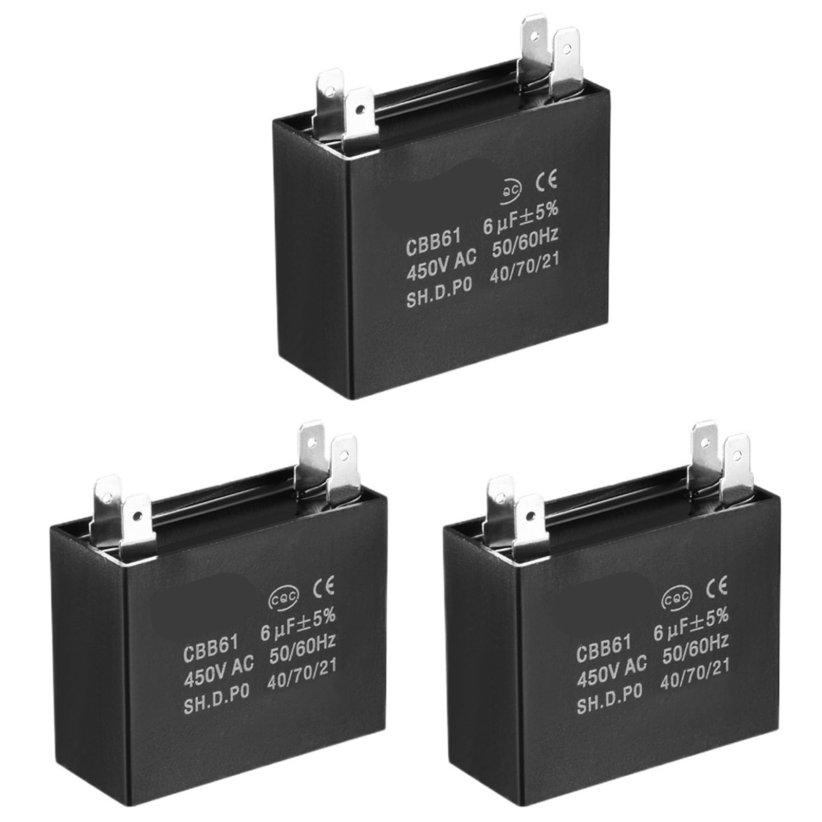 3 uds CBB61 Condensador de Funcionamiento 450V AC 6uF Doble Inserto condensadores de película de Polipropileno Metalizado for Ventilador de Techo