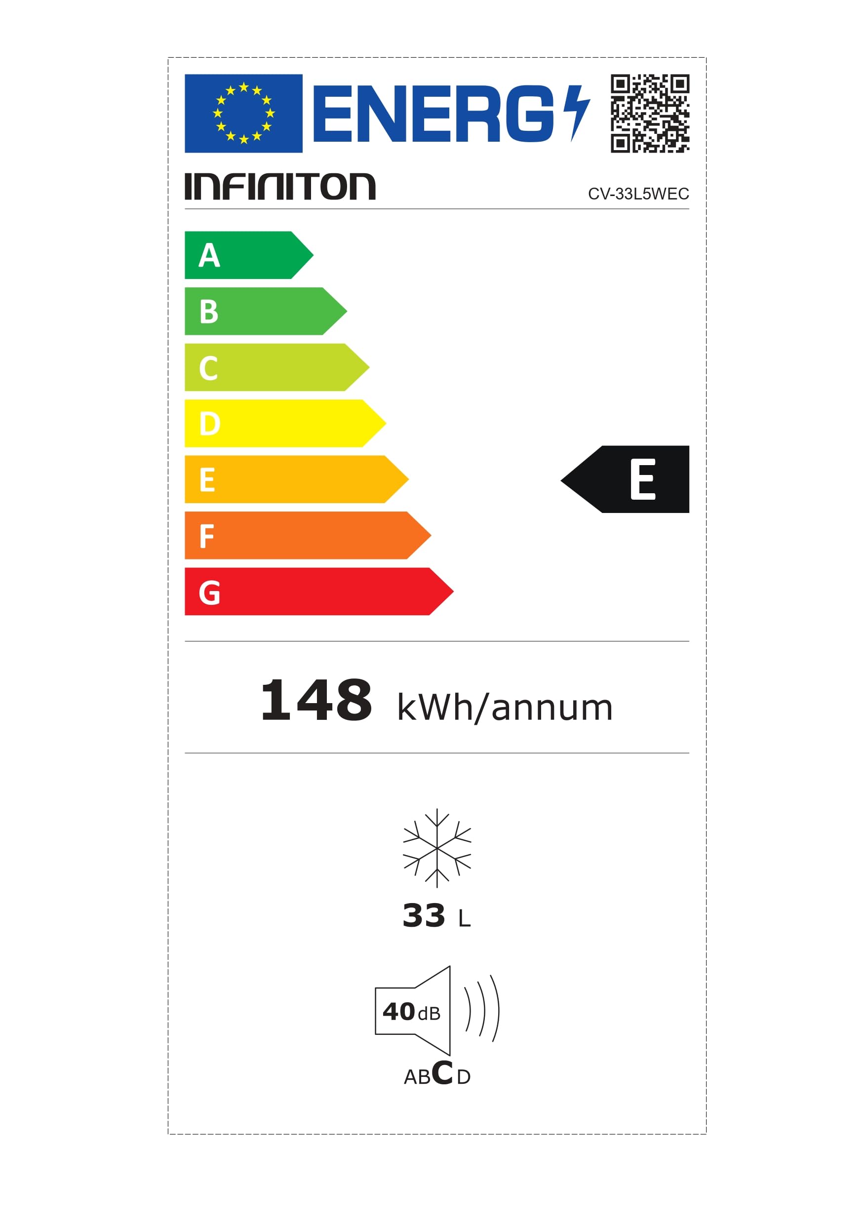 INFINITON | Congelador Vertical - CV-33L5WEC | Capacidad 33 Litros | 51 cm de Altura | Ciclico | Color Blanco
