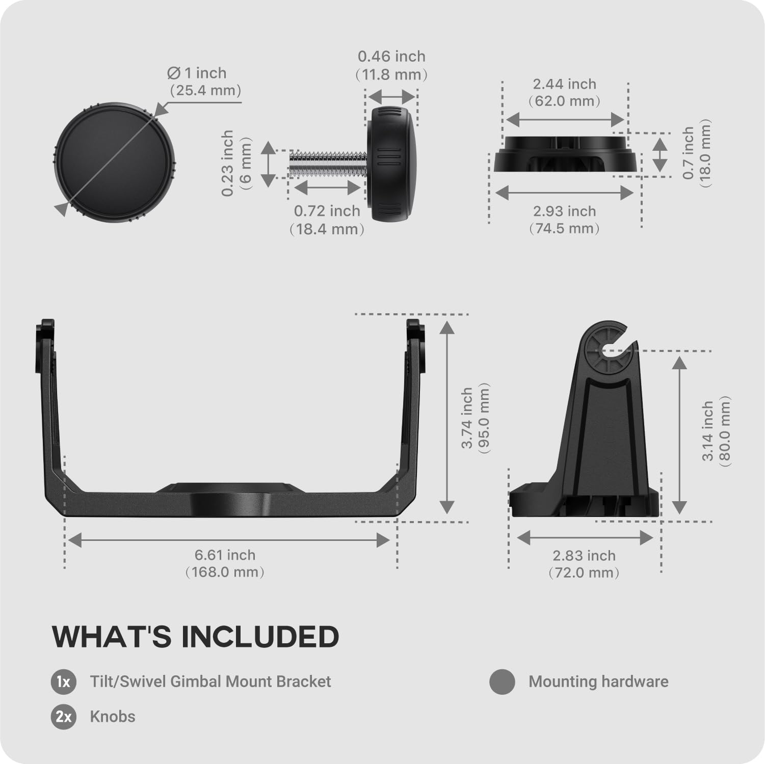 TUSITA Fish Finder - Staffa e manopole per giunto cardanico inclinabile/girevole, compatibile con Garmin Striker 5cv 5dv 7cv 7dv 7sv, Vivid 5cv 7cv 7sv, ECHOMAP UHD2 5" 7" cv 010-12439-01