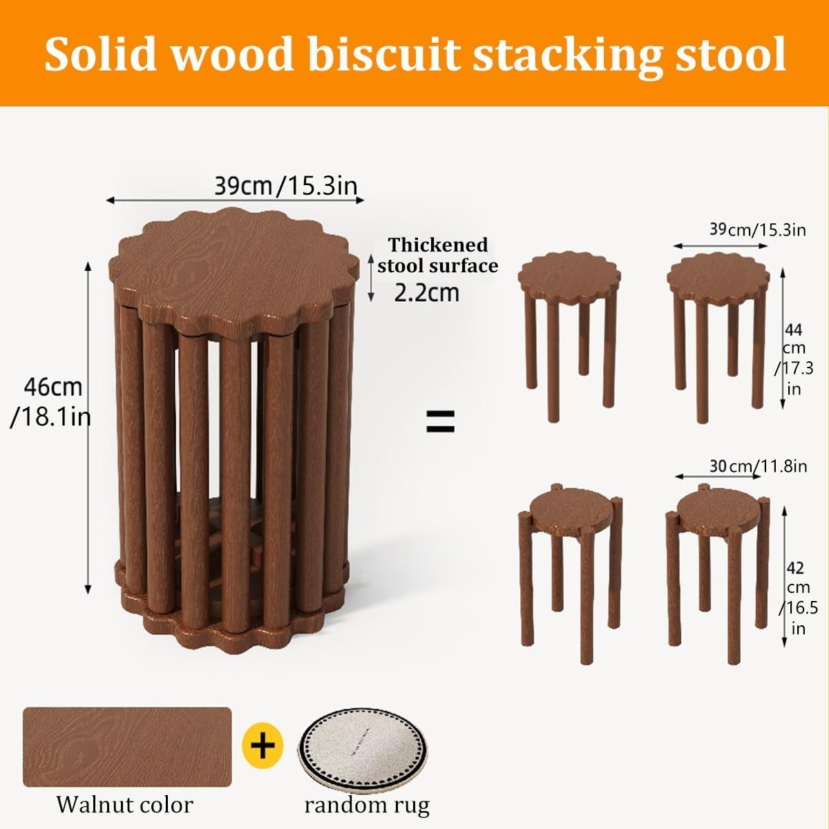 Outdoor Garden Stools, Stackable Solid Wood Stools, Round Decorative Seat, Chinese Style Wooden Stool, Four in One Split Design(Natural Wood,A)